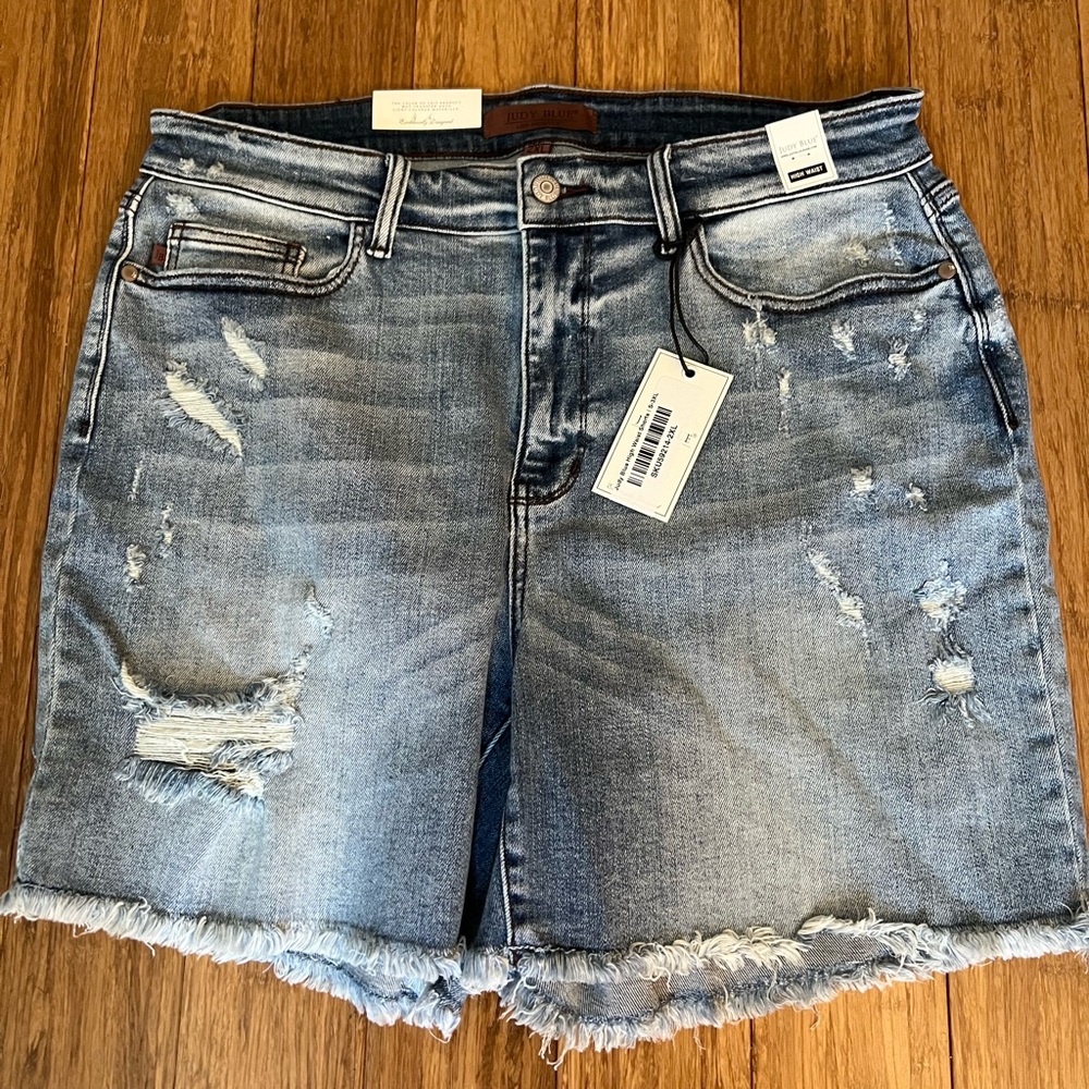 Judy Blue Distressed Blue Jean Shorts Plus Size